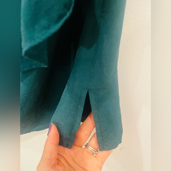 Anthropologie Maeve Green Silk One Shoulder Ruffle Top size 00 - Picture 6 of 9